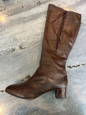 VIntage Adjustable Calf Classic Brown Leather Women's Knee Boot 11 Wide